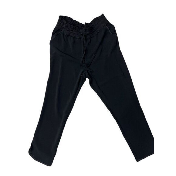 ZARA TRF Crepe Pants Elastic Drawstring Wist Ankle Length Black Pull-On - Picture 4 of 8